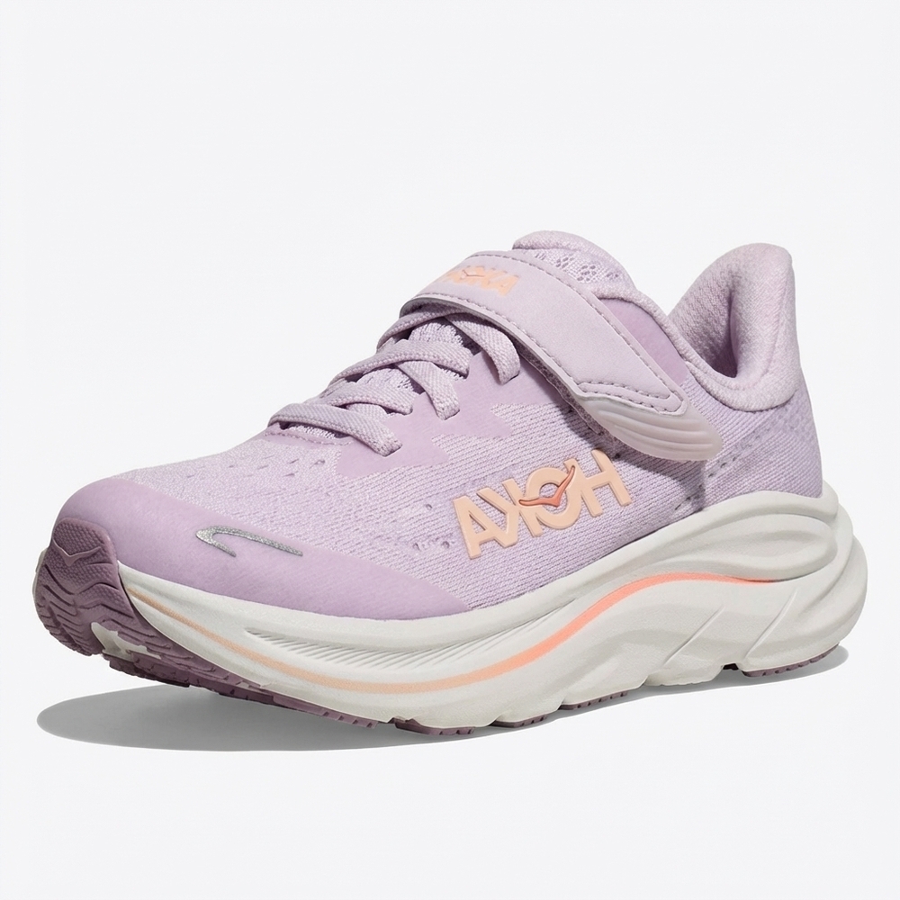 NEW HOKA little kid's clifton 10 shoe in purple/white